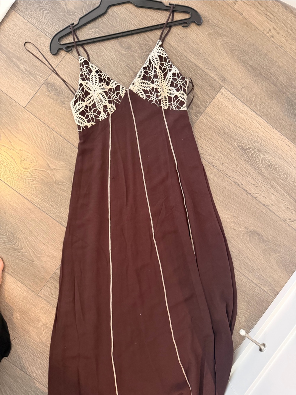 Zara Brown Maxi Dress with Cream Crochet Bodice
